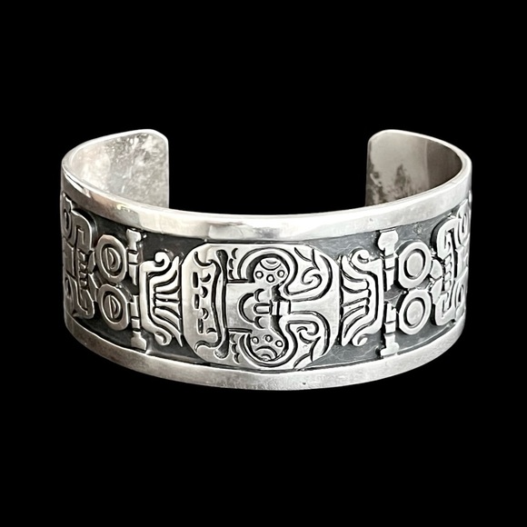 Los Ballesteros Unisex vintage heavy sterling silver cuff bracelet - Picture 1 of 8